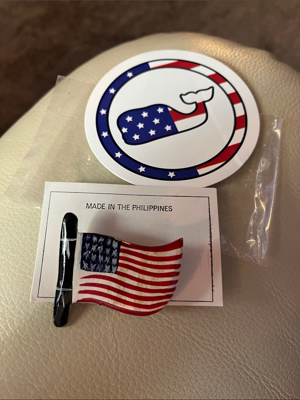 American Flag pin & Vineyard Vines  sticker! USA